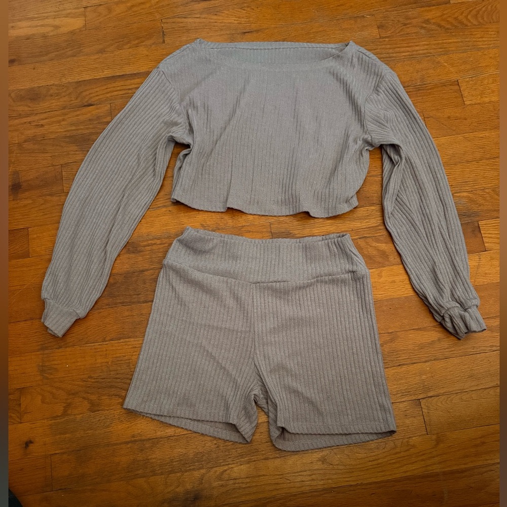 Ribbed Two-Piece Lounge Set in Taupe